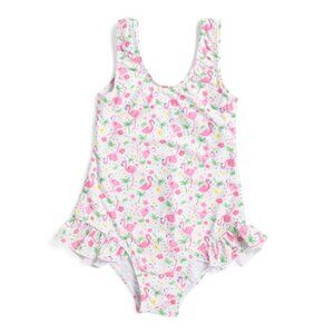 FLAP HAPPY White Girls Flamingo Party Ruffle Swimsuit